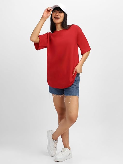 Pure Cotton Women Half Sleeve Red T-Shirt - Image 3