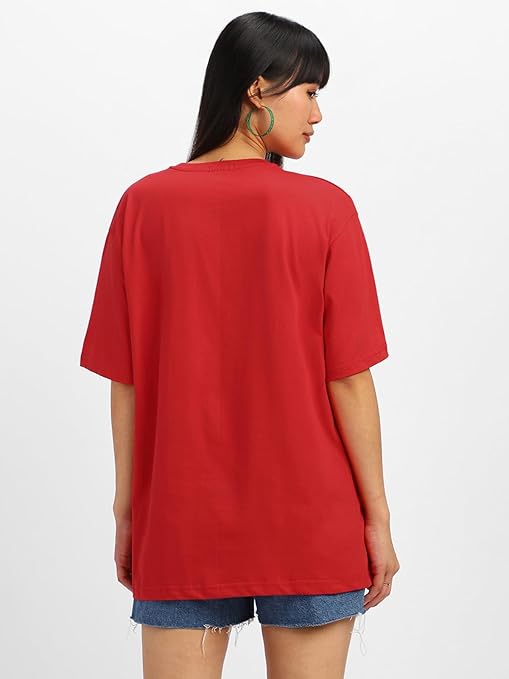 Pure Cotton Women Half Sleeve Red T-Shirt - Image 2