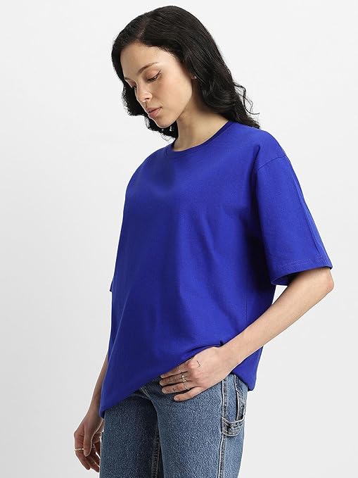 Pure Cotton Women Half Sleeve Royal Blue T-Shirt - Image 2