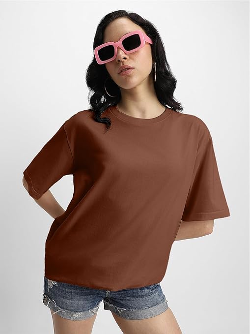 Pure Cotton Women Half Sleeve Brown T-Shirt - Image 3
