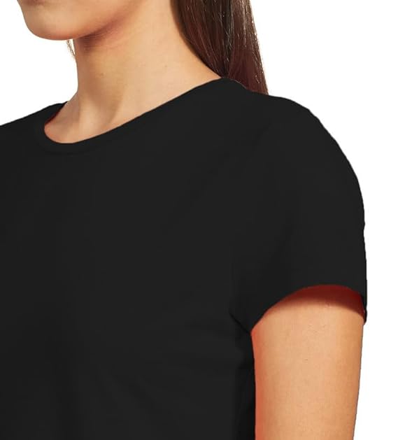 Women Plain Regular fit Black T-Shirt - Image 3