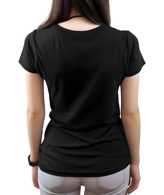 Women Plain Regular fit Black T-Shirt - Image 2