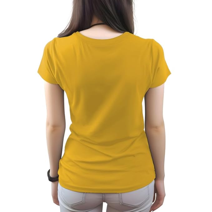 Women Plain Regular fit Mustard Yellow T-Shirt - Image 2