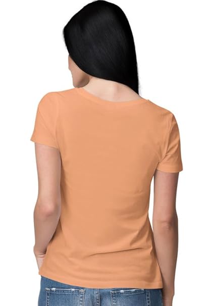 Women Plain Regular fit Peach T-Shirt - Image 2