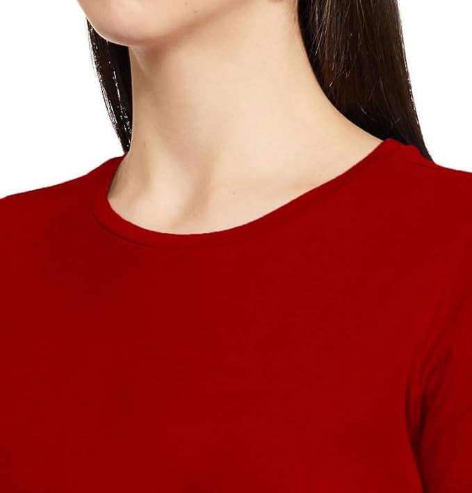 Women Plain Regular fit Red T-Shirt - Image 3