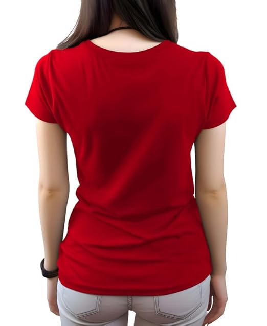 Women Plain Regular fit Red T-Shirt - Image 2