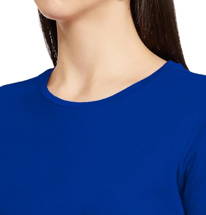 Women Plain Regular fit Royal Blue T-Shirt - Image 3