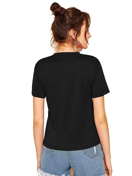 Plain Cotton Women Black T-Shirts - Image 2