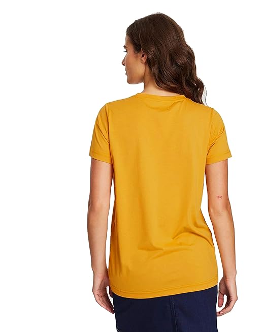 Plain Cotton Women Mustard T-Shirts - Image 2