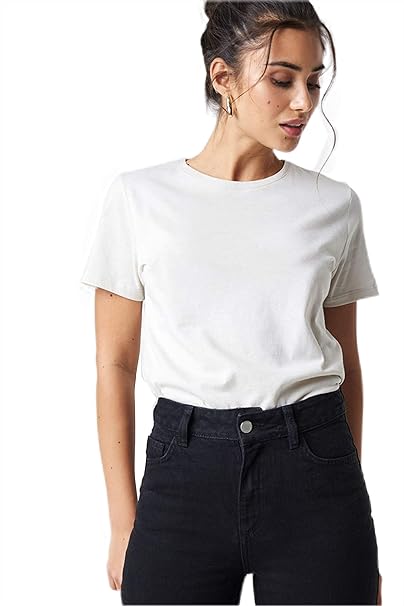 Plain Cotton Women White T-Shirts - Image 2