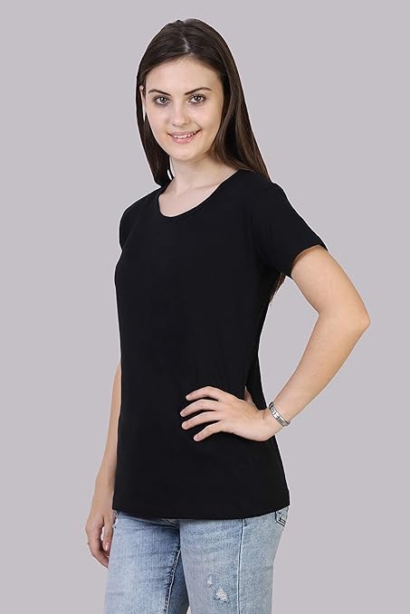 Women Plain Cotton Black T-Shirt - Image 3