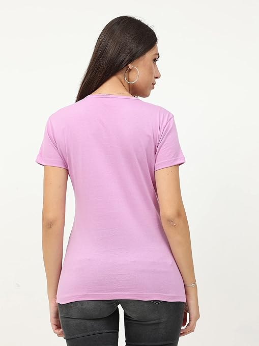 Women Plain Cotton Lavender T-Shirt - Image 2