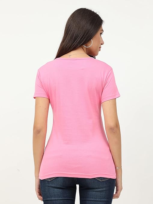 Women Plain Cotton Light Pink T-Shirt - Image 2