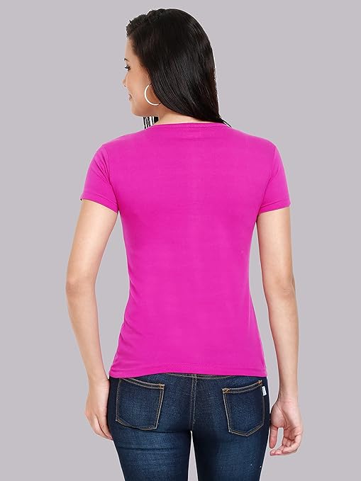 Women Plain Cotton Magenta T-Shirt - Image 2